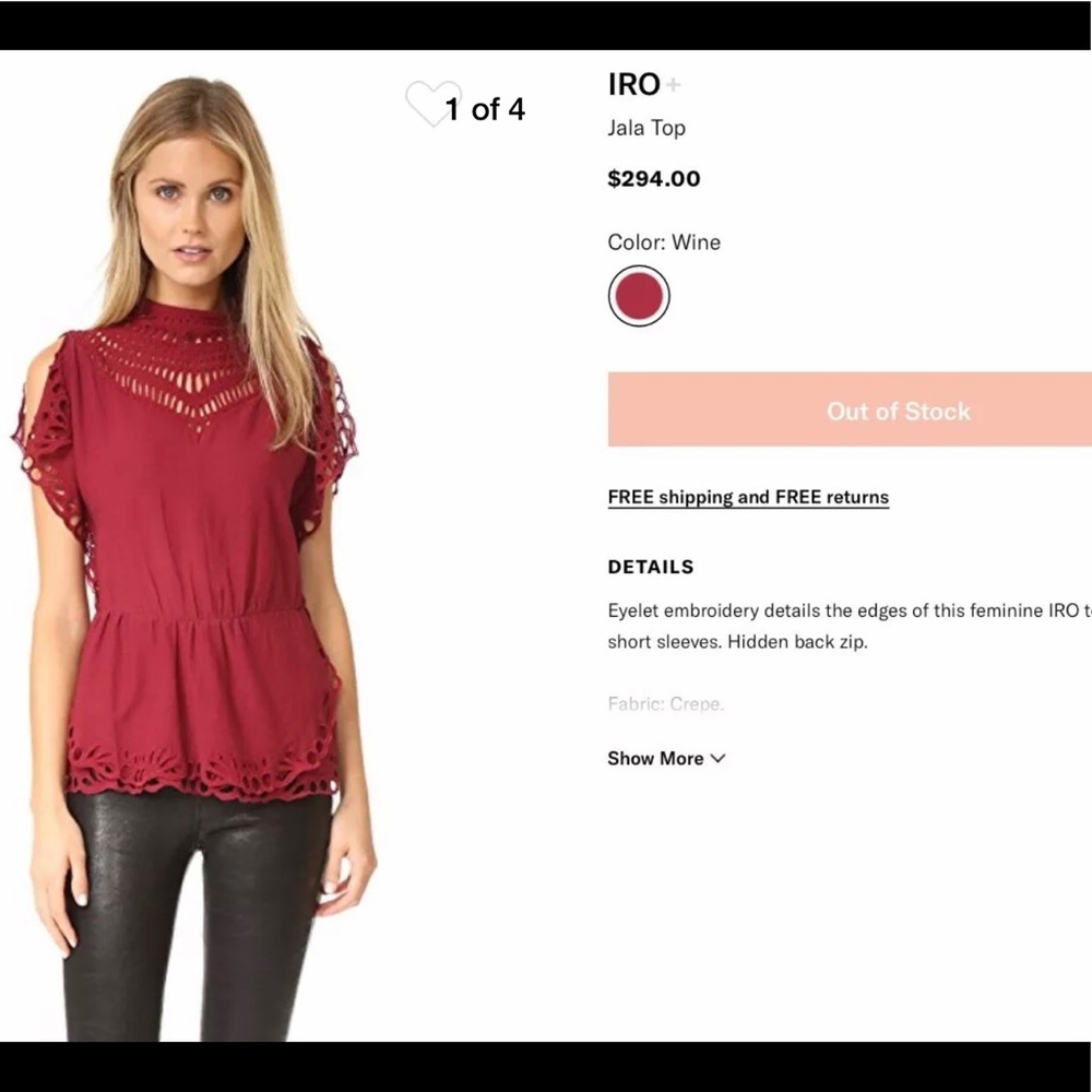 Eyelet embroidery IRO Jala top in wine sz 40